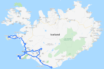 Route map. Snaefellsnes to South Coast Self-Drive Tour